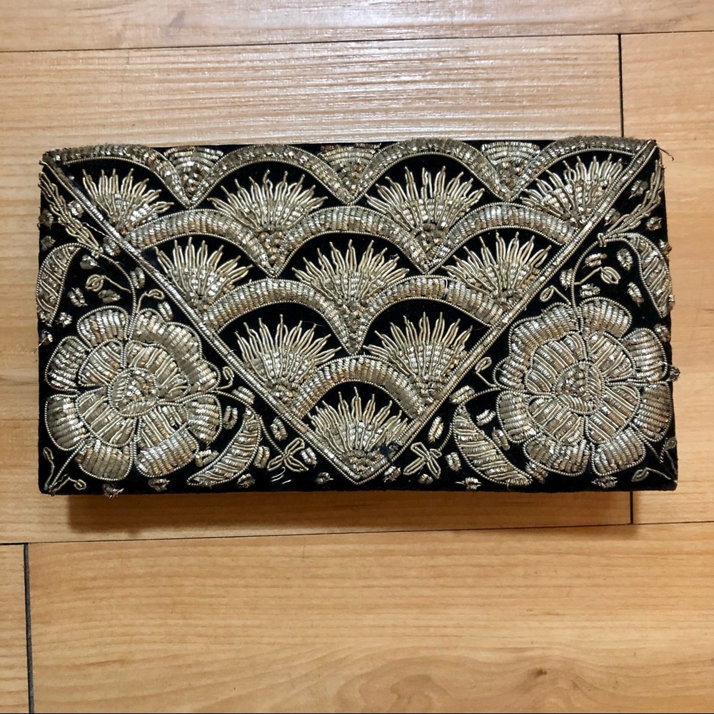 Vintage Black Velvet Clutch Silver Metal Mesh Frame Evening Bag Art Deco Glam